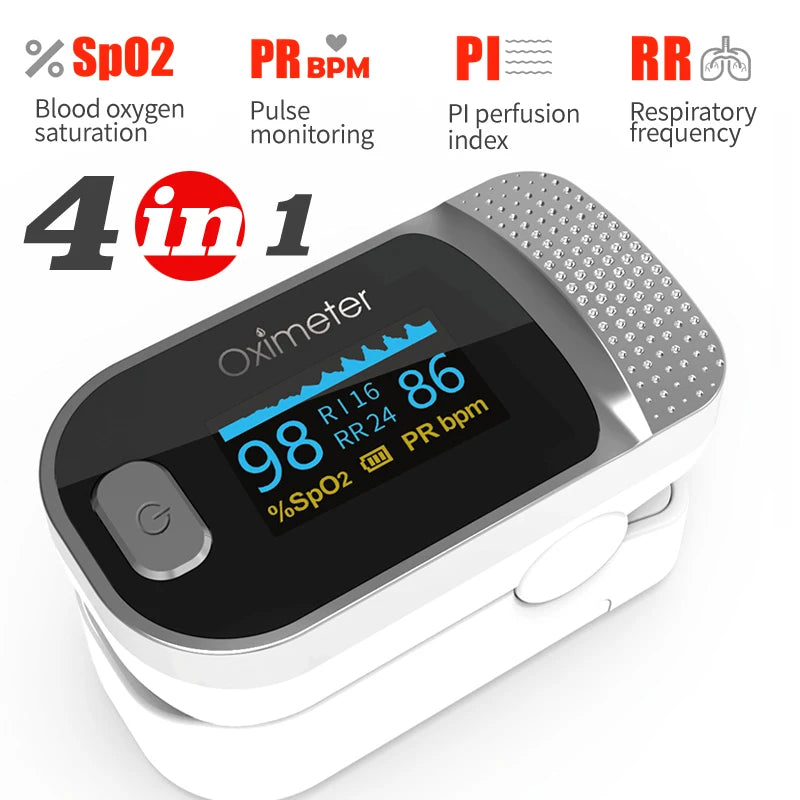 KIUZOU Finger Pulse Oximeter – SPO2, PR, PI, RR Blood Oxygen Saturation & Heart Rate Monitor, OLED Display