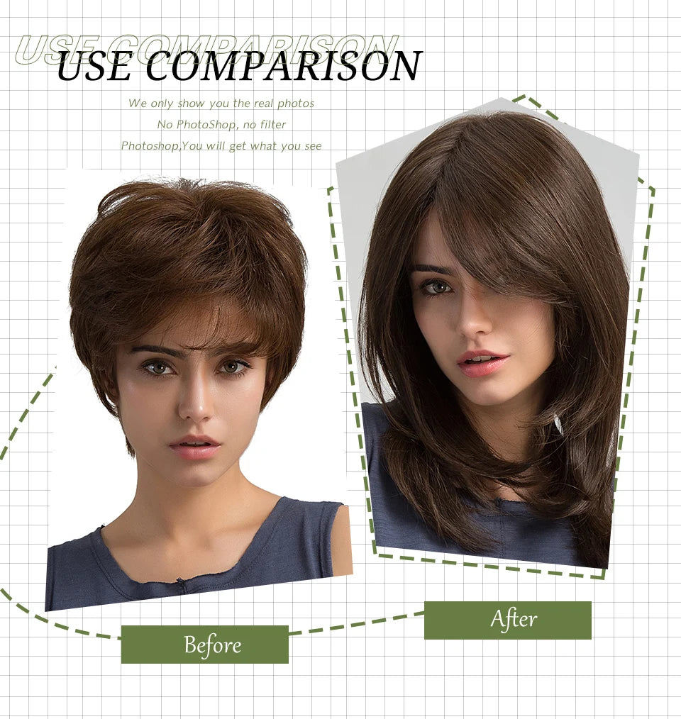 ESIN Synthetic Dark Brown Wig for Women - Long Wavy Wig with Bangs, Heat Resistant for Party & Daily Use