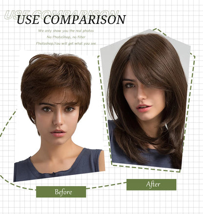 ESIN Synthetic Dark Brown Wig for Women - Long Wavy Wig with Bangs, Heat Resistant for Party & Daily Use