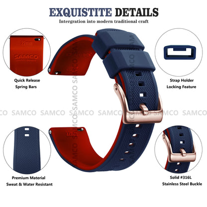 Premium Silicone Watch Band - Quick Release Rubber Replacement Strap for 18mm 20mm 22mm Watches