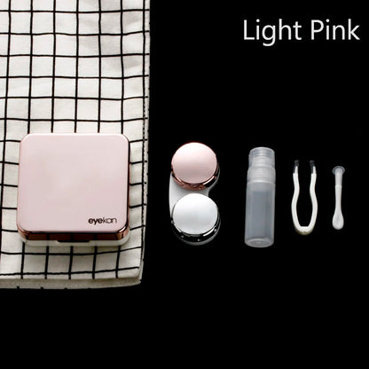 Square Contact Lens Case – Portable Travel Lens Storage & Soaking Box Holder, Solid Color Fashion Eyewear Accessory Container