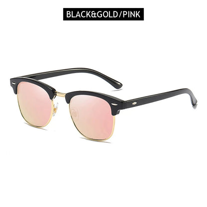 Classic Half Frame Polarized Sunglasses – Retro Rivet Design for Men & Women, Anti-Glare Black Travelling Shades