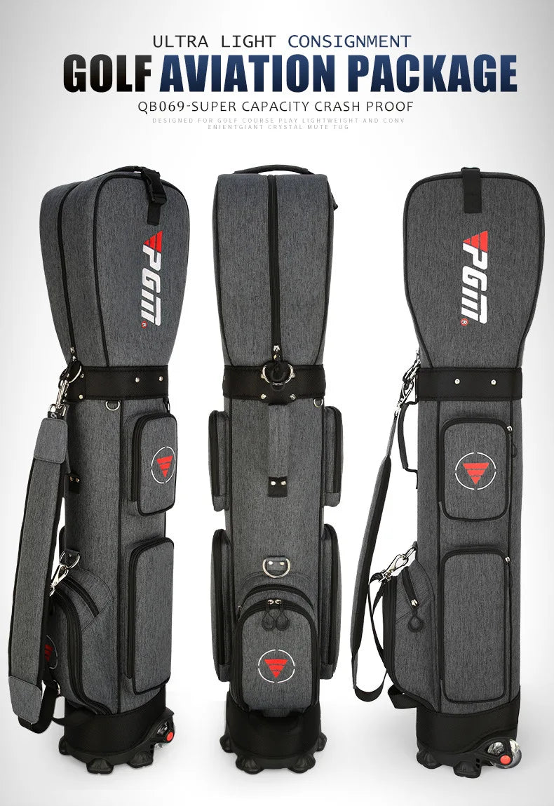PGM Ultra-Light Golf Bag with Wheels QB069 – Large Capacity Sport & Aviation Bag with Multifunctional Ball Storage