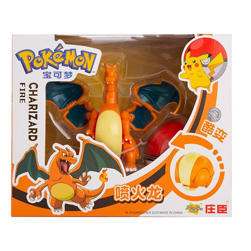 Genuine Pokémon Action Figures Set with Original Box – Pikachu, Charizard, Greninja, Pokéball Deformation Model Toys Gift