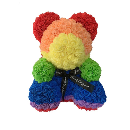 2024 40cm Rose Bear – Heart-Shaped Artificial Flower Teddy Bear for Valentine’s, Wedding, Birthday & Christmas Gifts