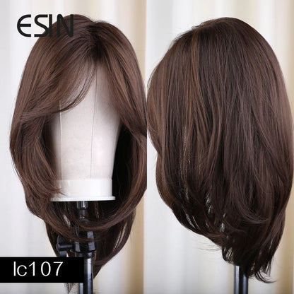 ESIN Synthetic Dark Brown Wig for Women - Long Wavy Wig with Bangs, Heat Resistant for Party & Daily Use