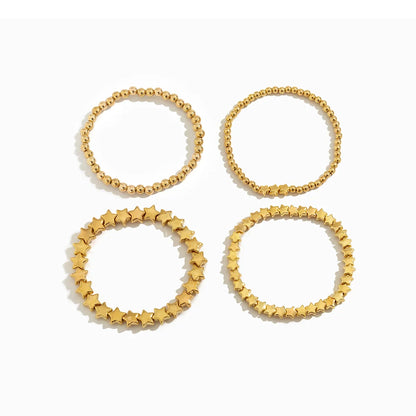 Boho Handmade Beaded Star Bracelet Set — Retro Gold Metal Bracelets for Women, Girly Charm Fashion Jewelry