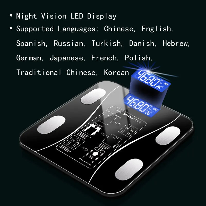 Smart Bluetooth Body Composition Scale: Wireless Digital Bathroom Weight Analyzer with Smartphone App
