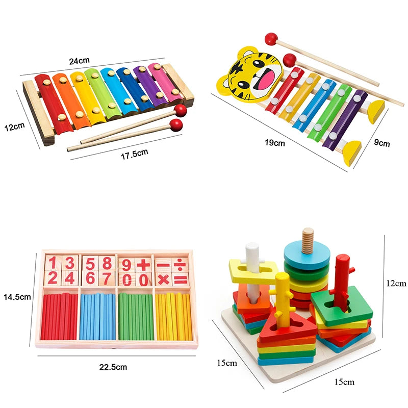 Hot Kids Montessori Wooden Toys – Macaron Blocks, Music Rattles, Colorful Educational Learning Blocks for Babies