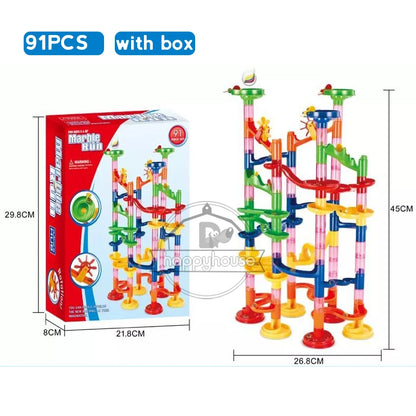 DIY Marble Run Race Track Set - 3D Maze Ball Roller Building Blocks Toy for Kids Creative STEM Play