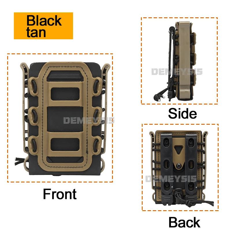 5.56mm & 7.62mm Tactical Fast Mag Pouch - MOLLE Belt Clip Soft Shell Rifle & 9mm Magazine Carrier