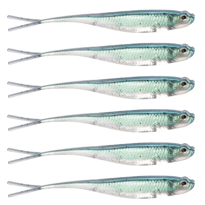 Dr.Fish 5/6pcs Soft Fishing Lures — Saltwater Silicone Fork Tail Drop Shot Baits for Bass, Trout, Pike, Walleye, Weedless