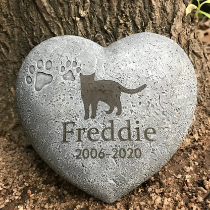 Personalized Pet Memorial Stone – Heart-Shaped Dog & Cat Grave Marker with Paw Design, 1-24 Patterns for Garden Tombstone