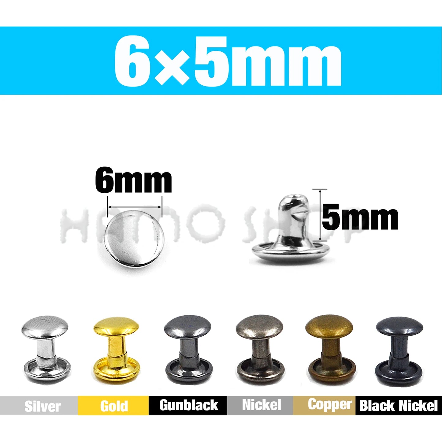 100Set Metal Double Cap Rivets - 5-15mm Round Stud Nails for Leathercraft, Shoes, Bags, Belts, Clothing & DIY Repairs