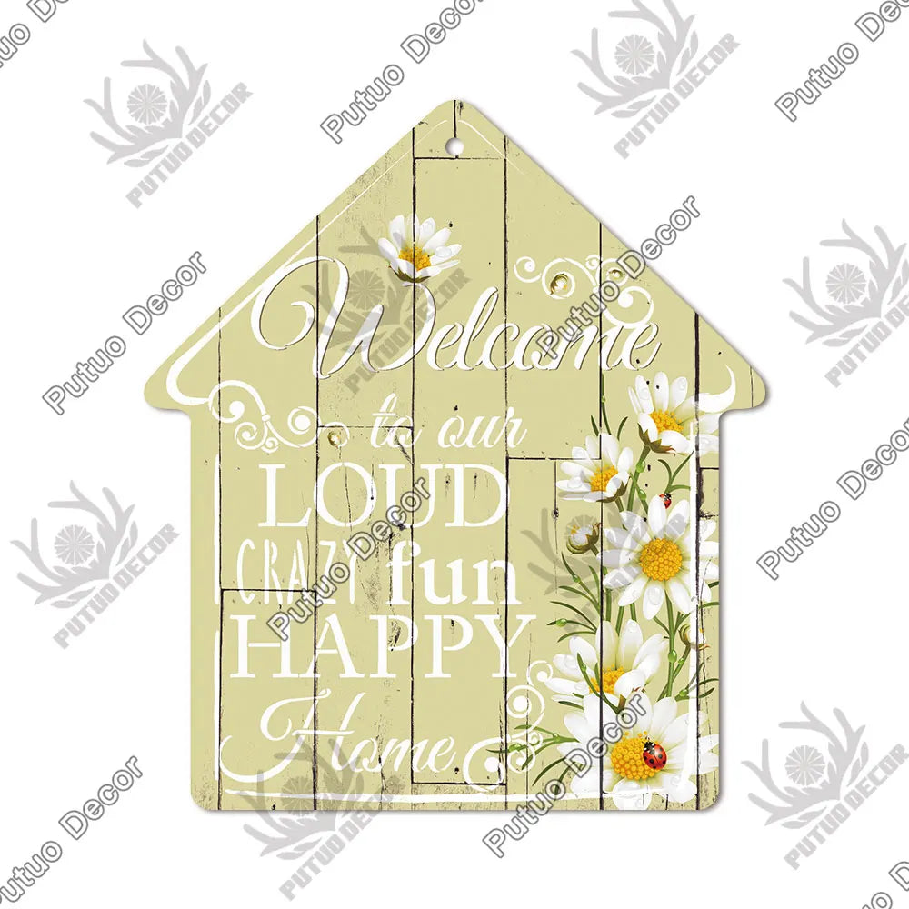 Putuo Decor Welcome House Shaped Wooden Sign – Rustic Hanging Plate for Home, Living Room Wall Decor