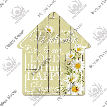 Putuo Decor Welcome House Shaped Wooden Sign – Rustic Hanging Plate for Home, Living Room Wall Decor