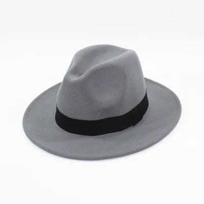 Unisex Black Fedora Hat – Wide Brim Jazz Panama Top Hat for Autumn and Winter – Classic Gentleman Style