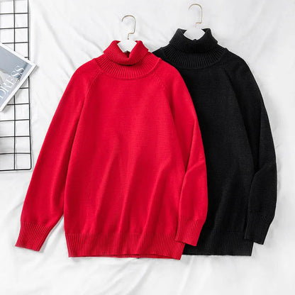 Plus Size 170Kg Women's Turtleneck Knitted Sweater – Loose Fit Pullover, Bust 160cm, Black/Red, 5XL-10XL