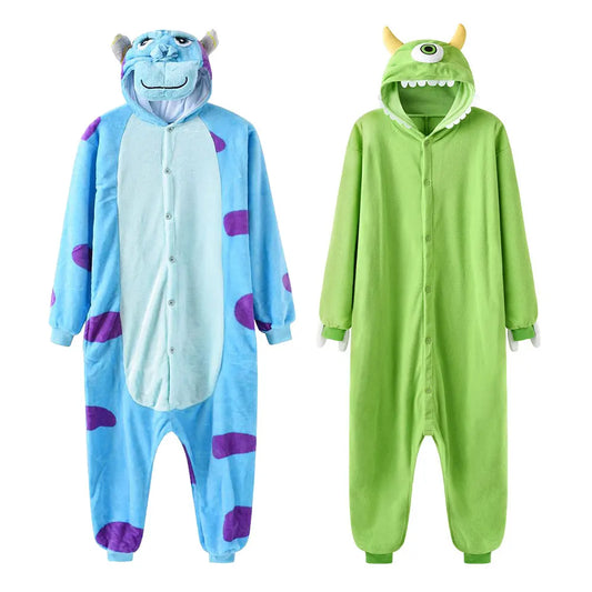 Sully & Mike Kigurumi Onesie - Cute Unisex Monster Animal Jumpsuit for Couples & Winter Homewear
