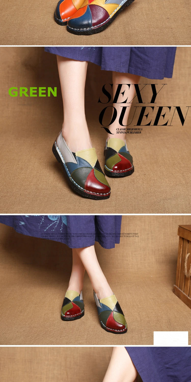 WOIZGIC Women’s Genuine Leather Loafers – Colorful Non-Slip Moccasin Flats Plus Size 42