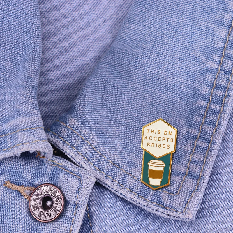 DND Dungeon Master Brooch Pin - Tasty Coffee Lapel Badge Tabletop RPG Gamer Collectible Accessory