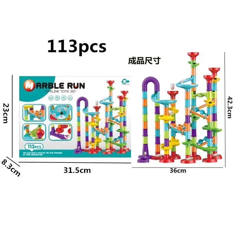 DIY Marble Run Race Track Set - 3D Maze Ball Roller Building Blocks Toy for Kids Creative STEM Play