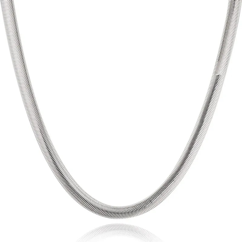 DOTEFFIL 925 Sterling Silver 6mm Flat Snake Chain Necklace — 16/18/20/22/24 Inch for Men & Women, Fashion, Wedding & Party Jewelry