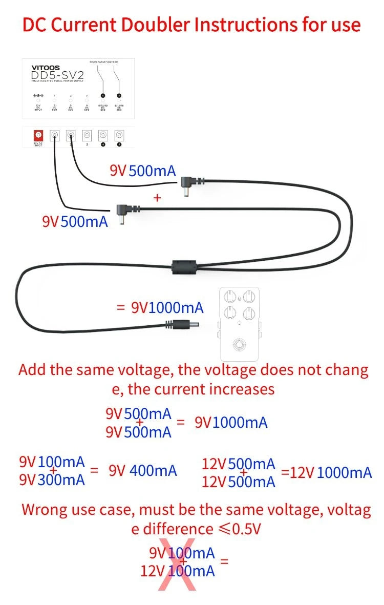 VITOOS AD10S-SV4 Effect Pedal Power Supply - Fully Isolated with Noise Reduction & High Power for Digital Effectors