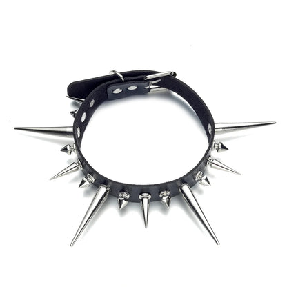 Punk Long Spike Choker – Studded Faux Leather Collar for Men & Women, Goth Rivet Necklace