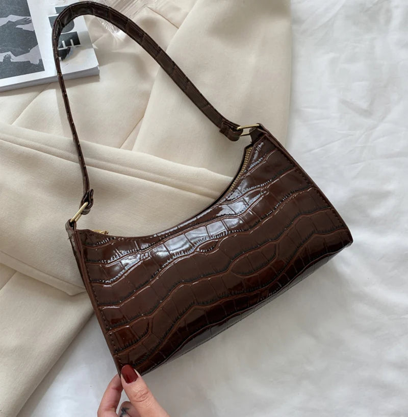 Fashion PU Leather Alligator Pattern Bag for Women – Small Armpit Handbag, Underarm Messenger Purse