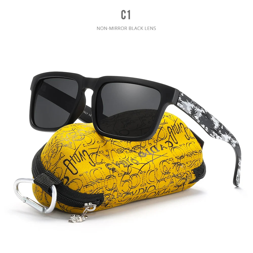 KDEAM Polarized Men’s Sunglasses – Matte Black Frame with Painting Temples & Protective Case