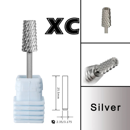 RolinStar 6.6 Large Trapezium Tapered Barrel Nail Drill Bit – Gold & Silver Tungsten Steel Carbide Milling Cutter for Manicure & Pedicure