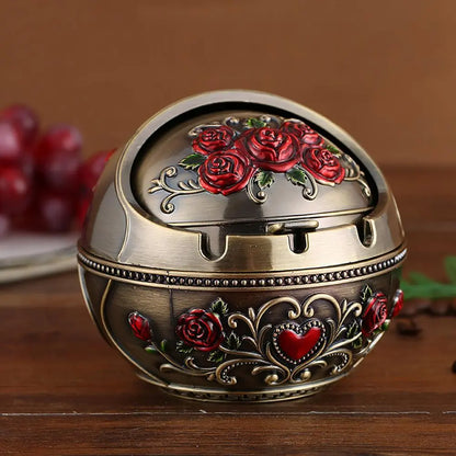 Retro Ashtray with Lid - Large Zinc Alloy Cigarette Smoking Holder for Home Decor and Friend's Birthday Gift