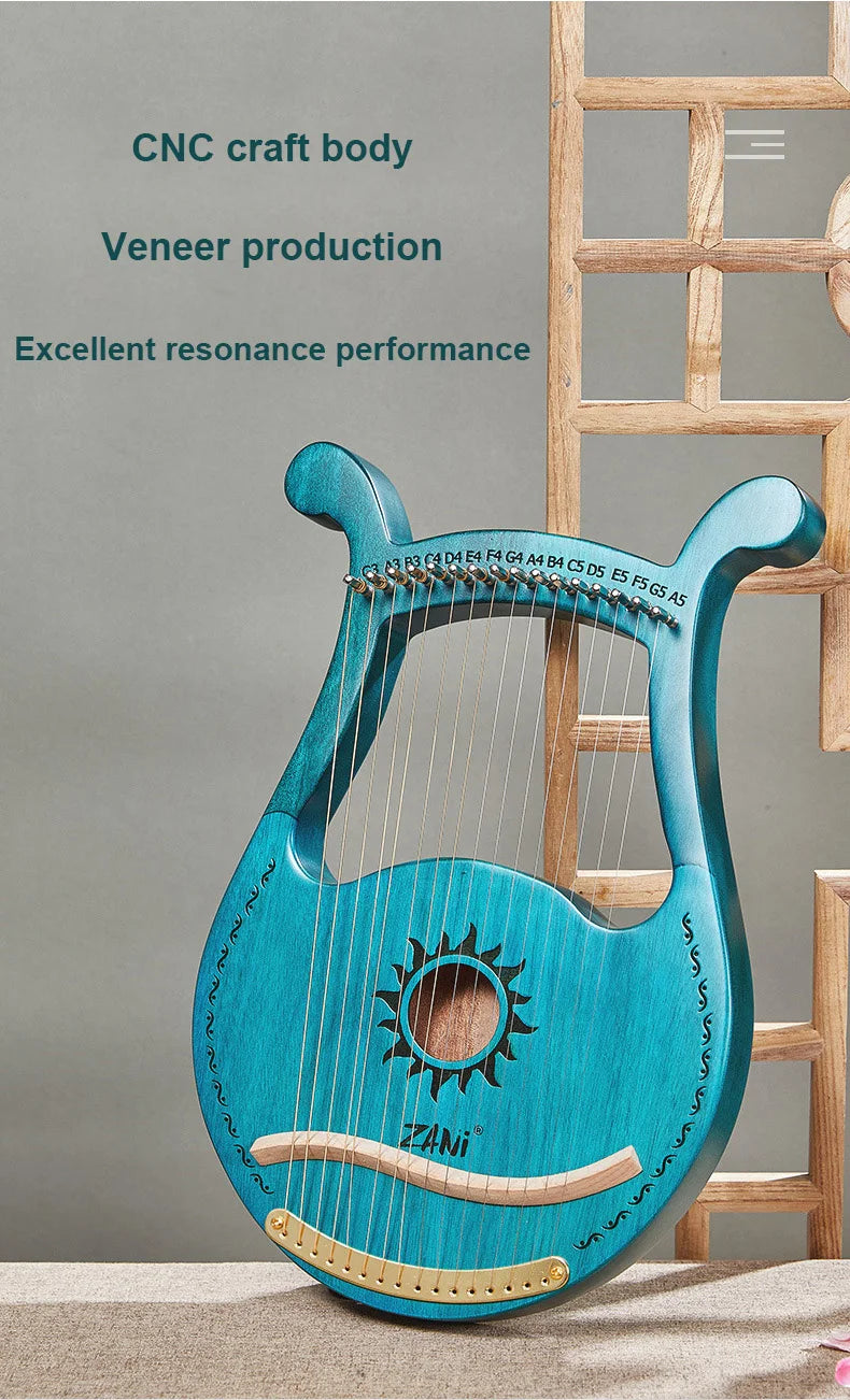 Lyre Harp 19-String – High-Quality Mahogany Musical Instrument with Spare Strings
