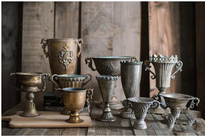 European Retro Iron Goblet Vase — Metal Flowerpot for Home, Living Room, Hotel & Flower Arrangement Decor