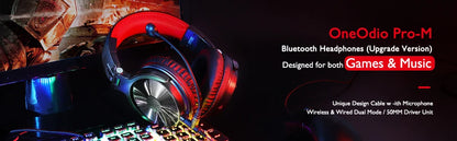 OneOdio 2-in-1 Wireless & Wired Headset – 110H Bluetooth 5.2 Gaming Headphones with Mic for PC, PS4, Skype, Type-C