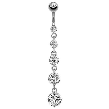 14G Surgical Steel Belly Button Ring – 7 Heart Crystal Long Dangle Navel Piercing Jewelry for Women