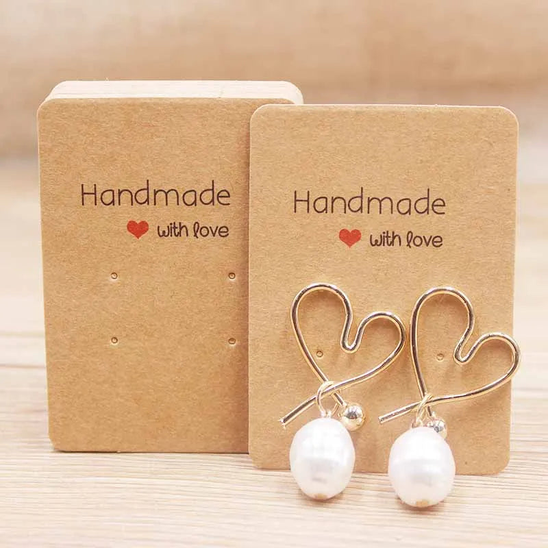50PC Handmade Style Paper Earring Cards – DIY Jewelry Packaging in Brown & White, Multiple Sizes (5x5cm, 3x3cm, 5x9cm, 5x6.5cm, 5x7cm)