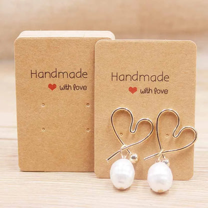 50PC Handmade Style Paper Earring Cards – DIY Jewelry Packaging in Brown & White, Multiple Sizes (5x5cm, 3x3cm, 5x9cm, 5x6.5cm, 5x7cm)