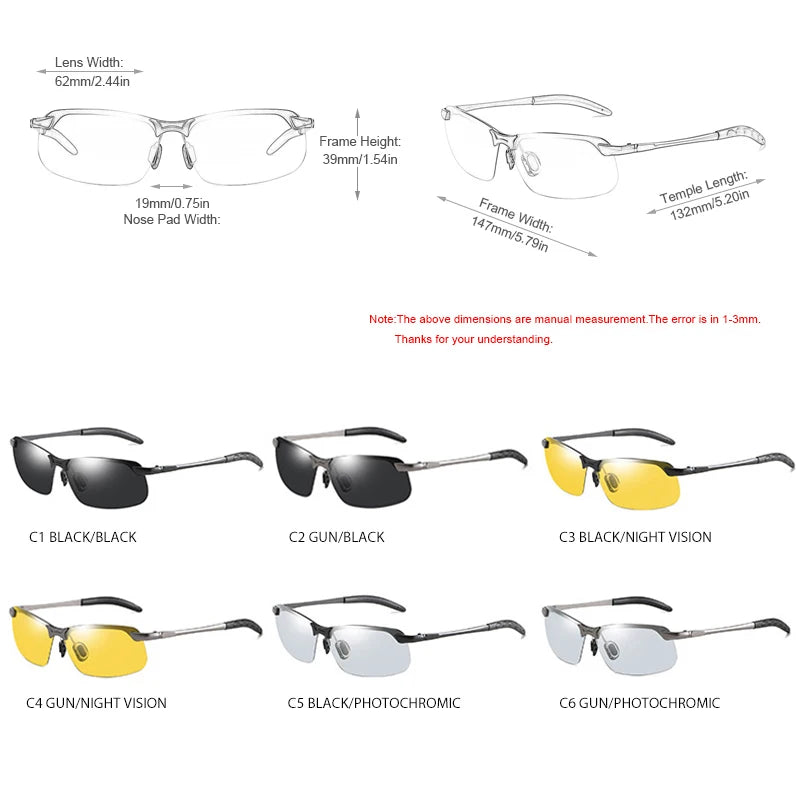 Enhanced Vision: FUQIAN Vintage Metal Polarized Sunglasses - Photochromic Lens, Ideal for Men and Women, Night Driving Sun Glasses