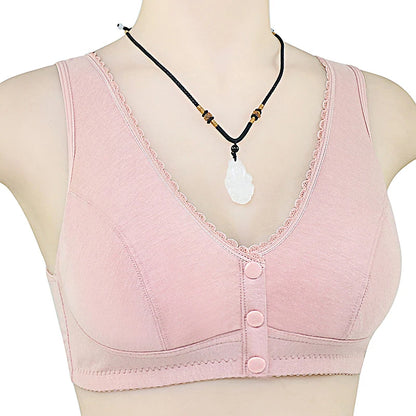 Comfortable Cotton Wireless Bra for Women — Lace Front Closure Soft Lingerie Underwear