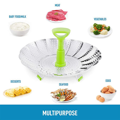 9-Inch Stainless Steel Folding Lotus Steamer Tray - Versatile Mesh Food Basket for Vegetables, Fruits, and Cooking Cookware