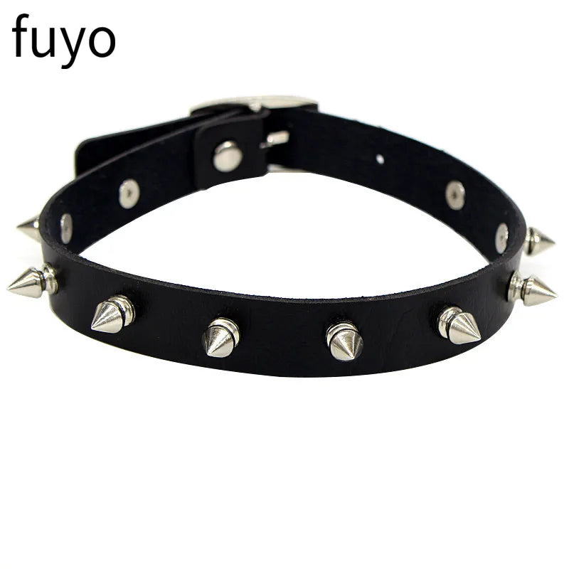 New Spike Choker Necklace – Punk Faux Leather Collar with Big Rivets, Studded Goth Style for Women & Men