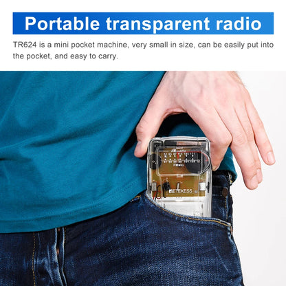 RETEKESS TR624 Transparent Portable AM/FM Radio - Pointer Tuning with Headphone Support for Church, Conference & Museum Guide Use