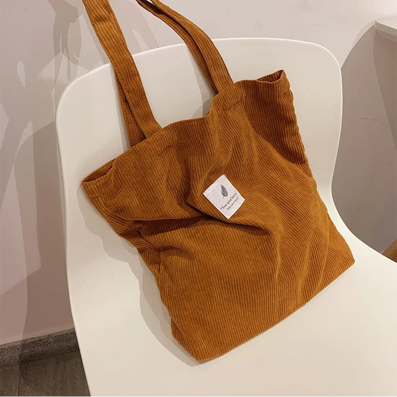 Soft Corduroy Handbags for Women - Shoulder Bags, Reusable Environmental Storage - Small and Large Shopper Totes
