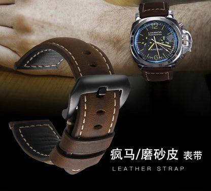 Genuine Leather Watch Band for Panerai Luminor & Radiomir – 18mm-24mm High-Quality Strap with Stainless Steel Buckle