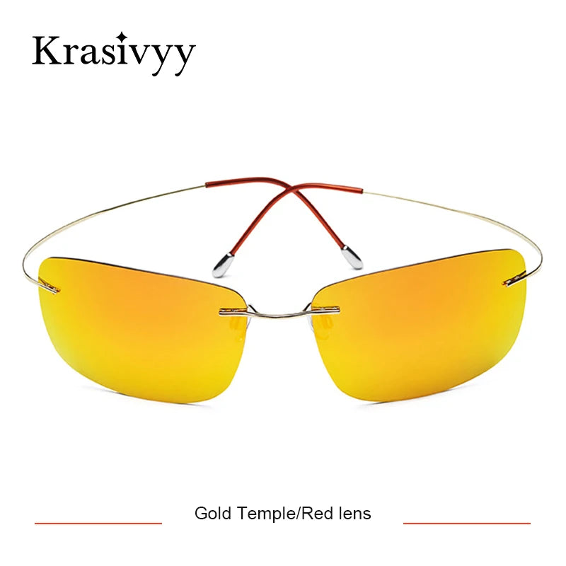 Krasivyy Rimless Square Polarized Sunglasses – Ultralight Pure Titanium, Brand Design for Men, Driving Sun Glasses, Oculos De Sol