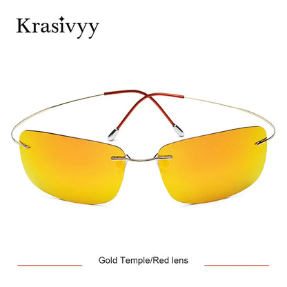 Krasivyy Rimless Square Polarized Sunglasses – Ultralight Pure Titanium, Brand Design for Men, Driving Sun Glasses, Oculos De Sol
