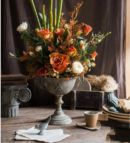 European Retro Iron Goblet Vase — Metal Flowerpot for Home, Living Room, Hotel & Flower Arrangement Decor