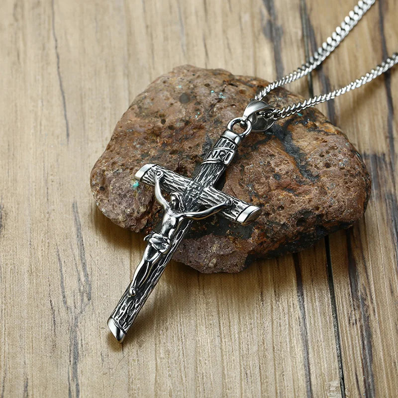 Vnox Cross Necklace for Men & Women – Gold Stainless Steel Jesus Pendant, Catholic Faith Jewelry for Church Prayer